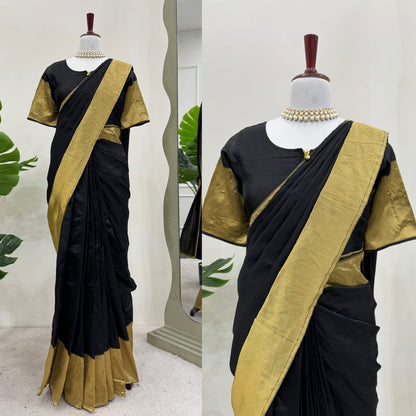 Black & Golden Kota Silk Ready to Wear Gown Saree