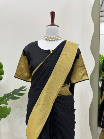 Black & Golden Kota Silk Ready to Wear Gown Saree