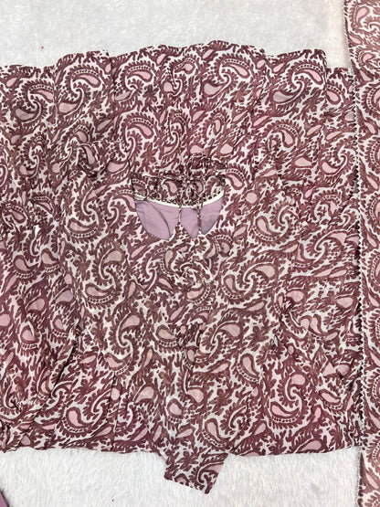 Paisley KalamkariI Print Chocolate Anarkali 3PC Kurta Set