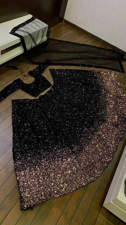 Black Velvet Heavy Sequence Embroidery Lehenga