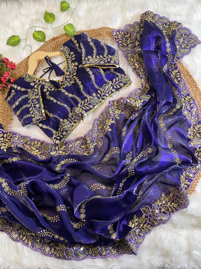 Pure Zimmy Choo Silk With  Embroidery Work Saree