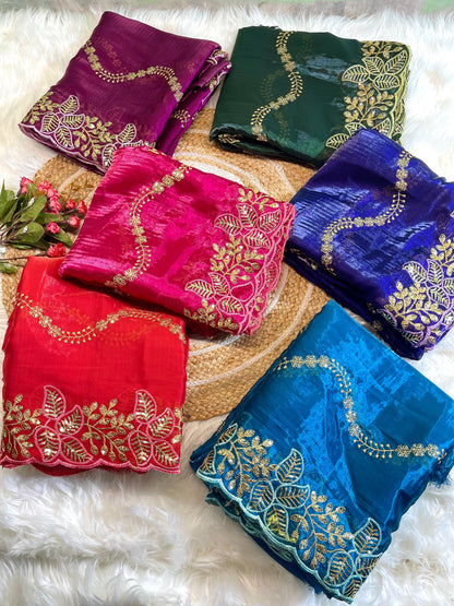 Pure Zimmy Choo Silk With  Embroidery Work Saree