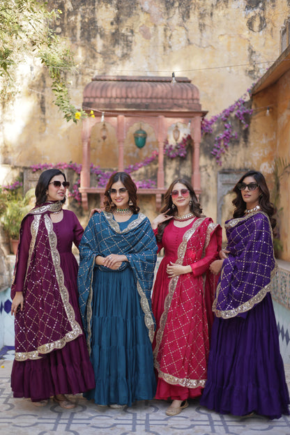 Beautiful Star Georgette Gown With Sequins Embroidered Dupatta