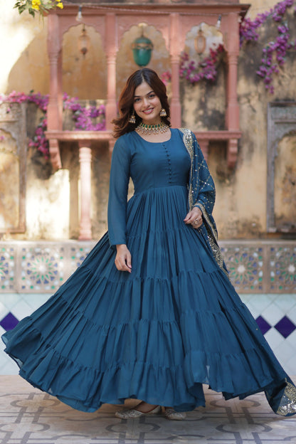 Beautiful Star Georgette Gown With Sequins Embroidered Dupatta
