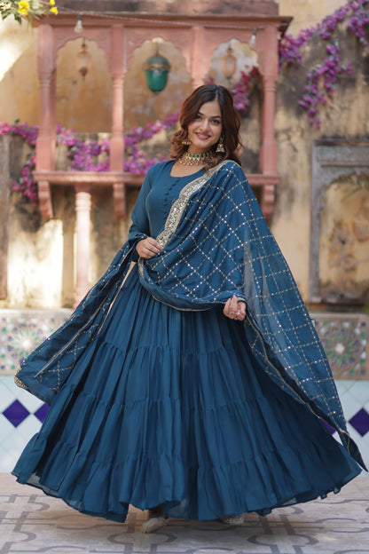 Beautiful Star Georgette Gown With Sequins Embroidered Dupatta