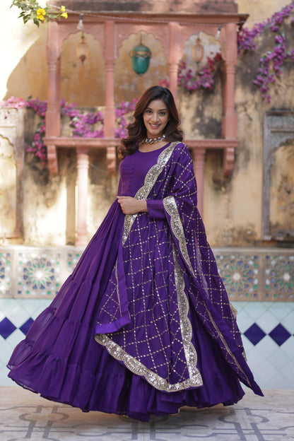 Beautiful Star Georgette Gown With Sequins Embroidered Dupatta