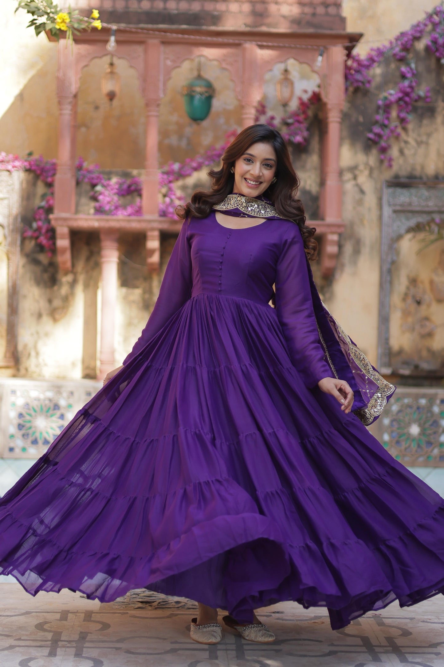 Beautiful Star Georgette Gown With Sequins Embroidered Dupatta