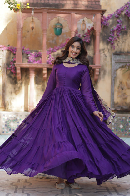 Beautiful Star Georgette Gown With Sequins Embroidered Dupatta