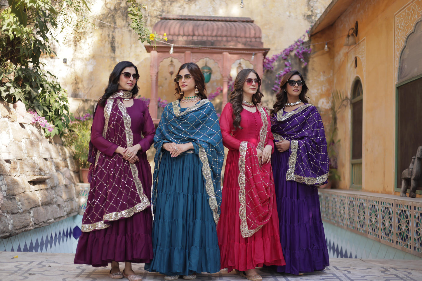 Beautiful Star Georgette Gown With Sequins Embroidered Dupatta