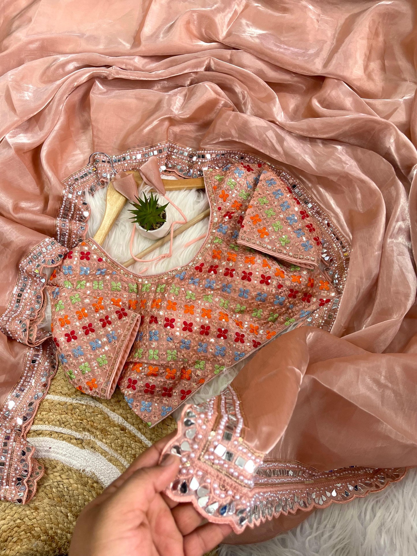 Peach Zimmy Choo silk With Heavy Border Saree