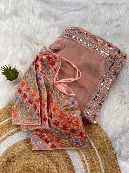 Peach Zimmy Choo silk With Heavy Border Saree