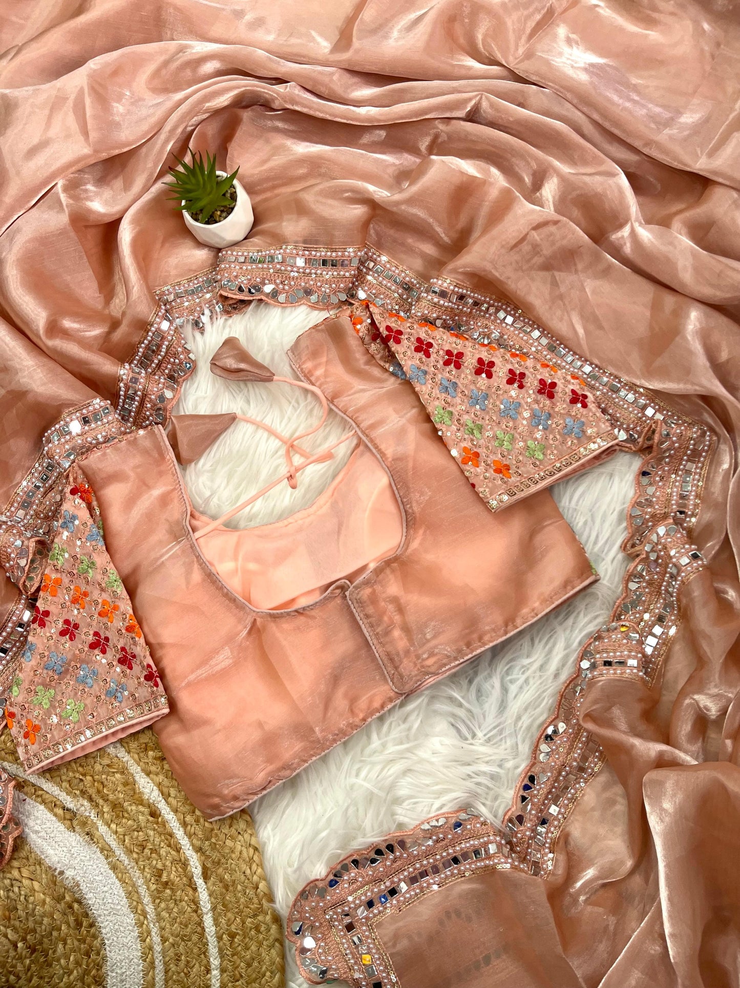 Peach Zimmy Choo silk With Heavy Border Saree