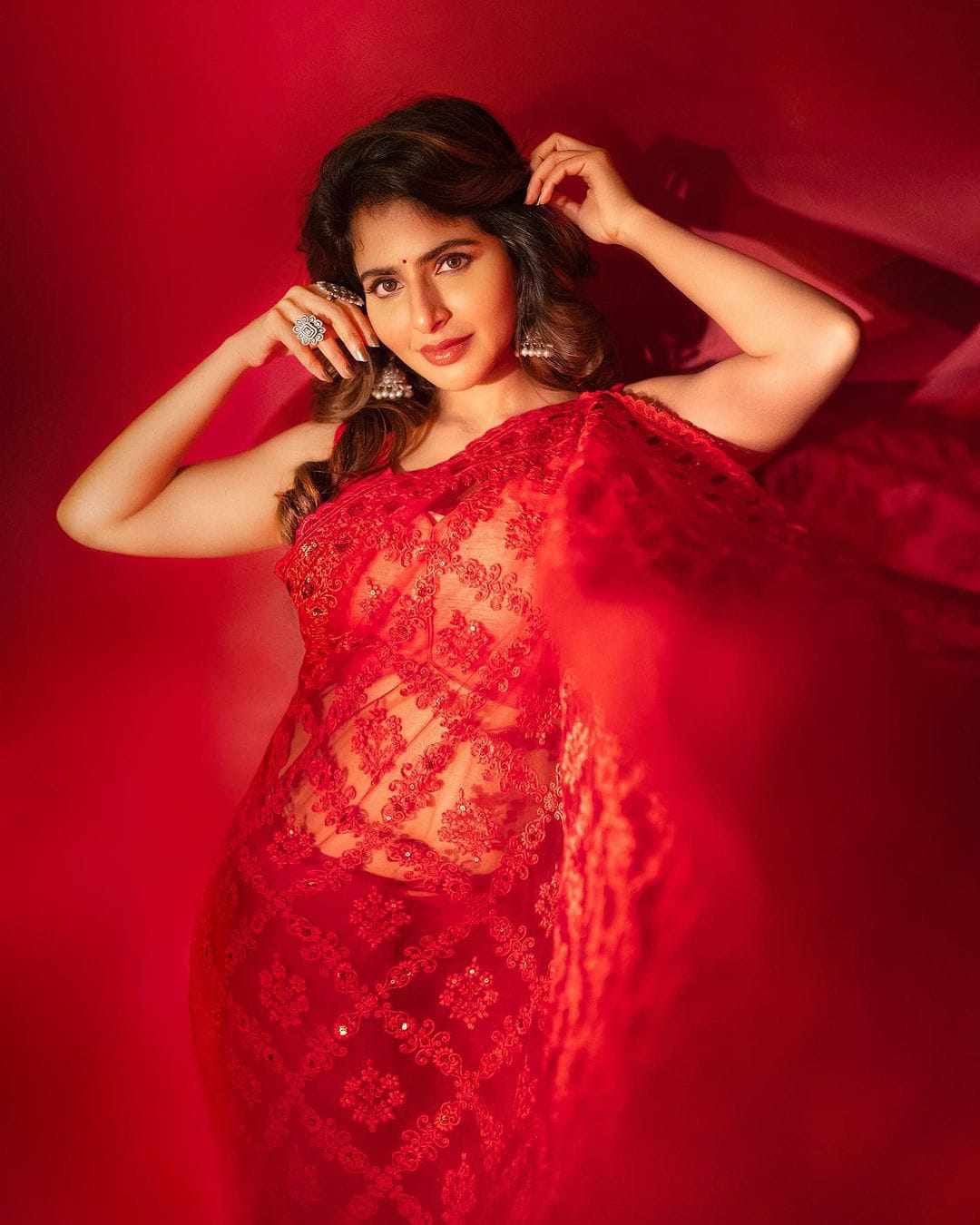 Red Soft Organza Silk With Embroidery Jhal work  Saree