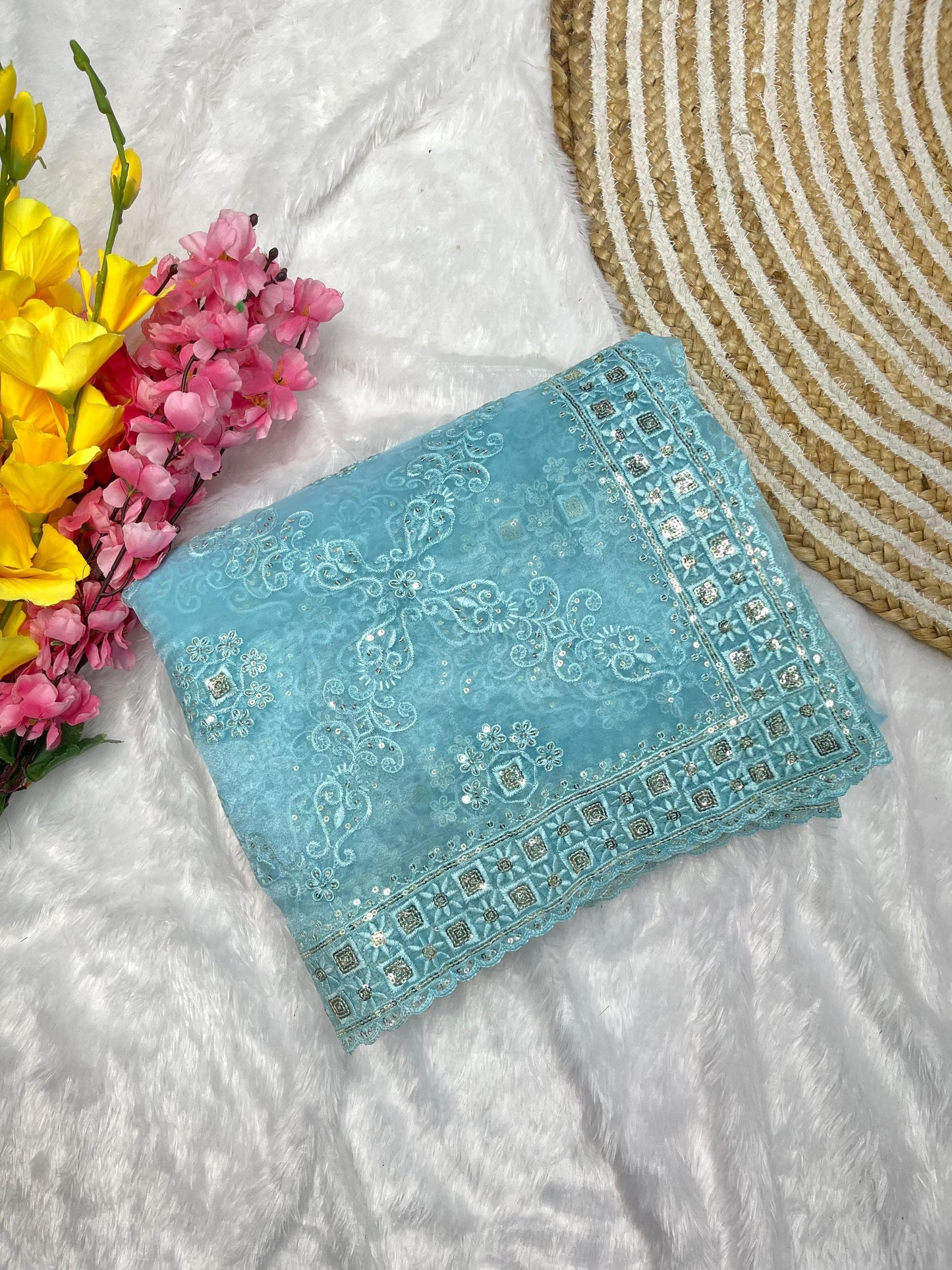 Red Soft Organza Silk With Embroidery Jhal work  Saree