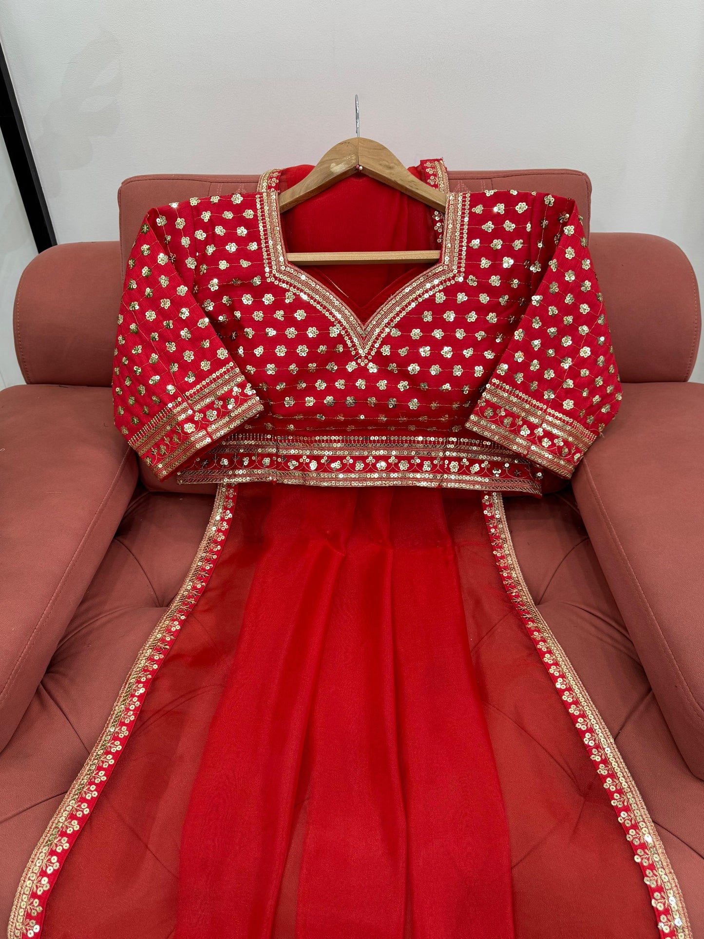 Red  Heavy Organza Silk With Thread Sequins Work Saree