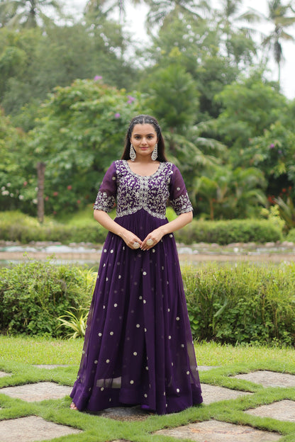 Maroon Embroidery Zari and Sequins work Gown