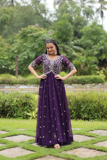 Maroon Embroidery Zari and Sequins work Gown