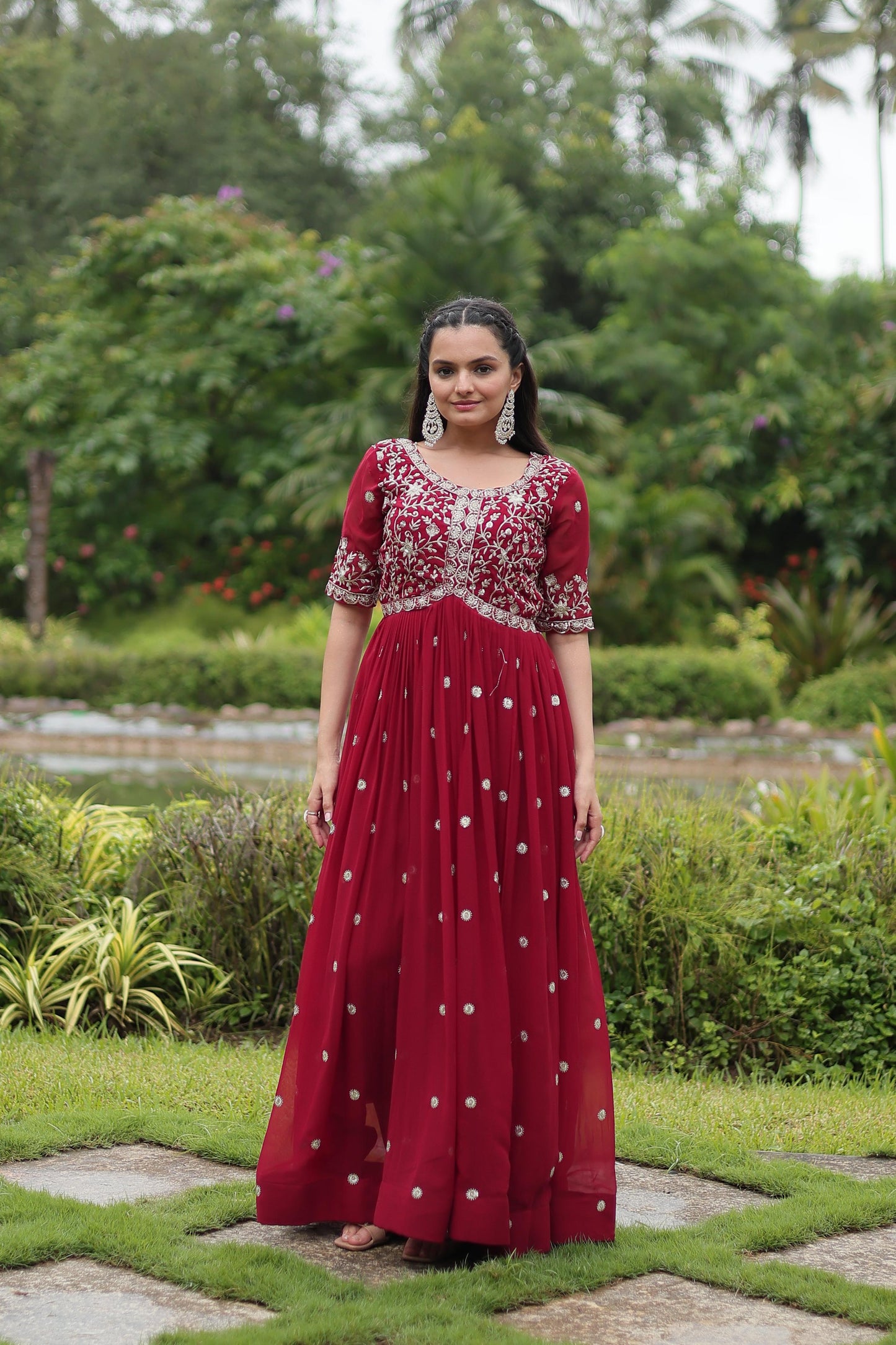 Maroon Embroidery Zari and Sequins work Gown