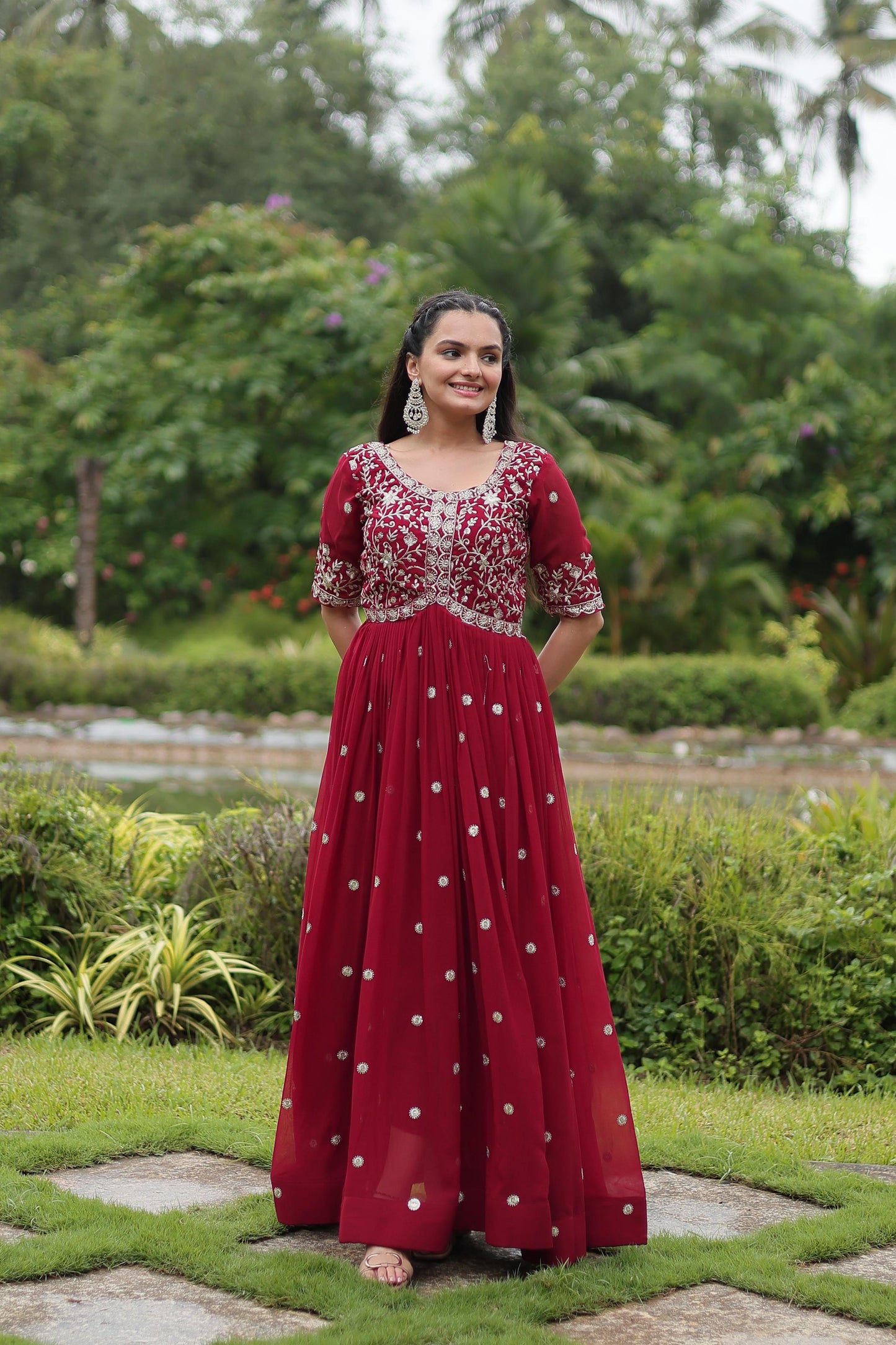 Maroon Embroidery Zari and Sequins work Gown