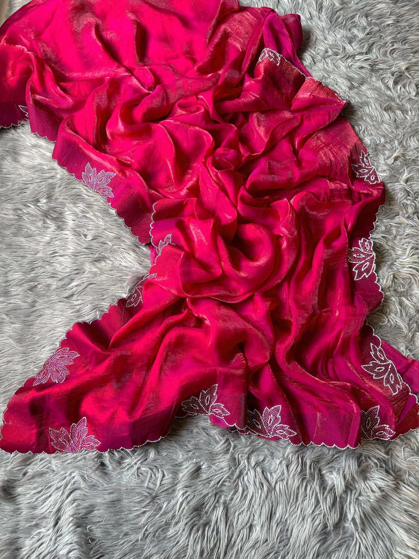 New Space Silk With Jarkan CutWork Saree