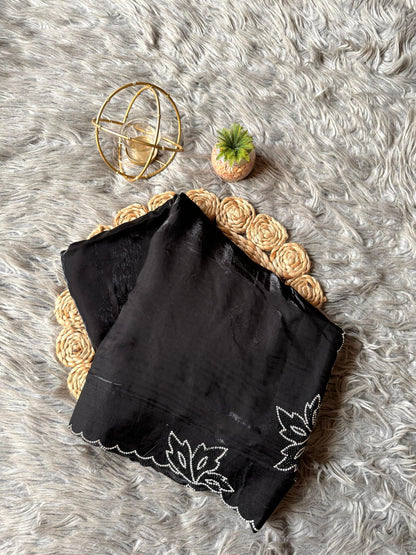 New Space Silk With Jarkan CutWork Saree