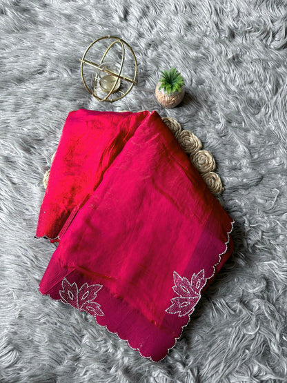 New Space Silk With Jarkan CutWork Saree