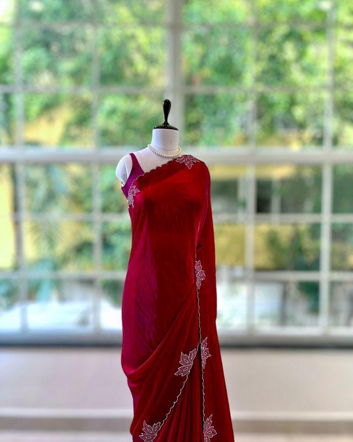 New Space Silk With Jarkan CutWork Saree