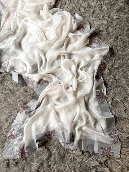 New Space Silk With Jarkan CutWork Saree