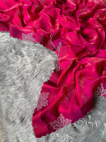 New Space Silk With Jarkan CutWork Saree