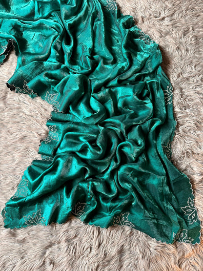 New Space Silk With Jarkan CutWork Saree