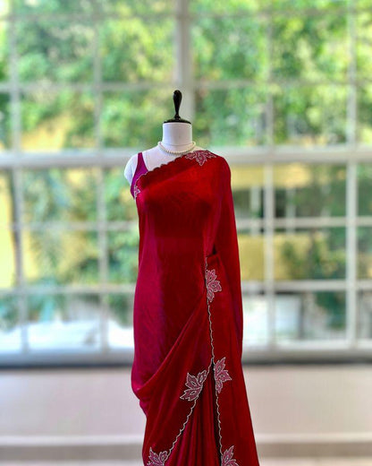 New Space Silk With Jarkan CutWork Saree