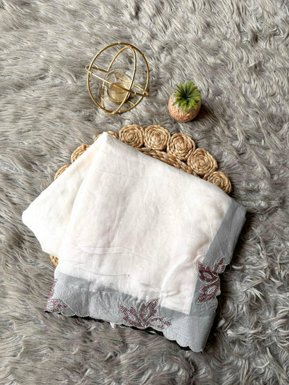 New Space Silk With Jarkan CutWork Saree