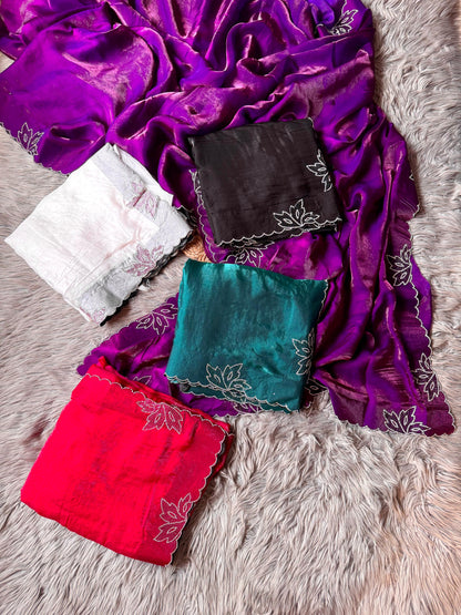 New Space Silk With Jarkan CutWork Saree