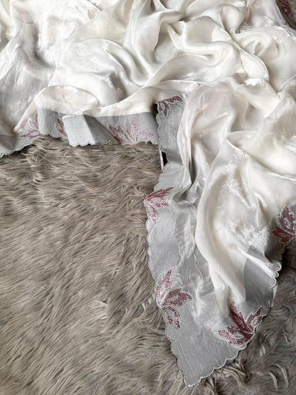 New Space Silk With Jarkan CutWork Saree