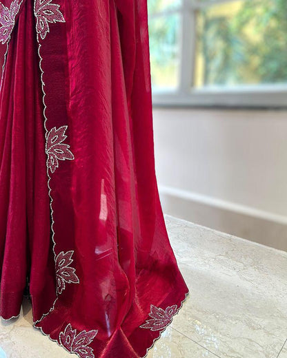 New Space Silk With Jarkan CutWork Saree