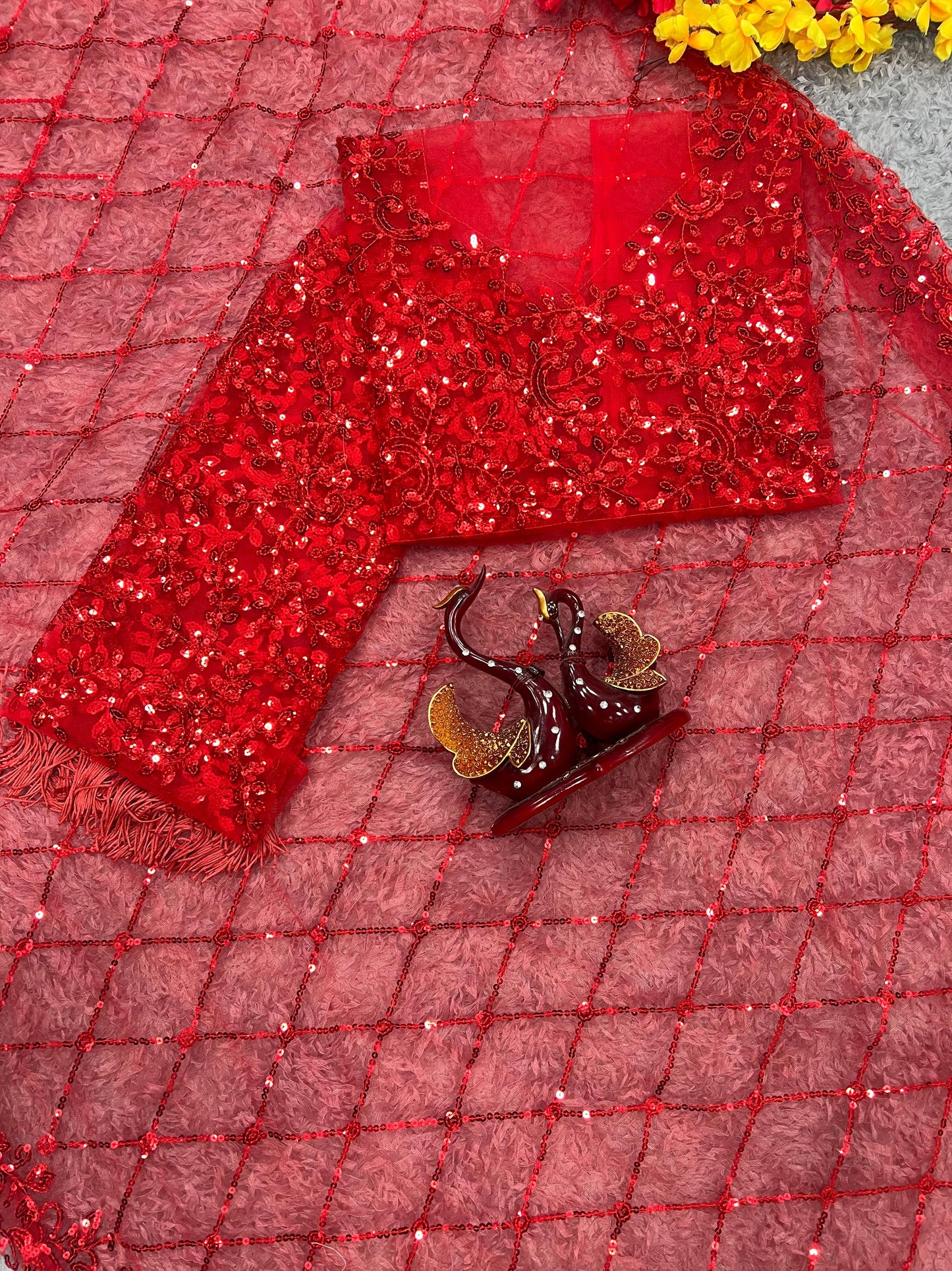 Soft Net With Sequins Embroidery Work Saree