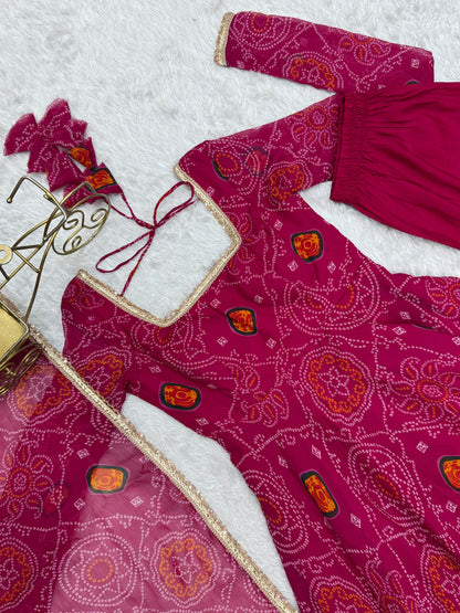 Rani Lightweight Chiffon Bandhej 3pc Kurta Set