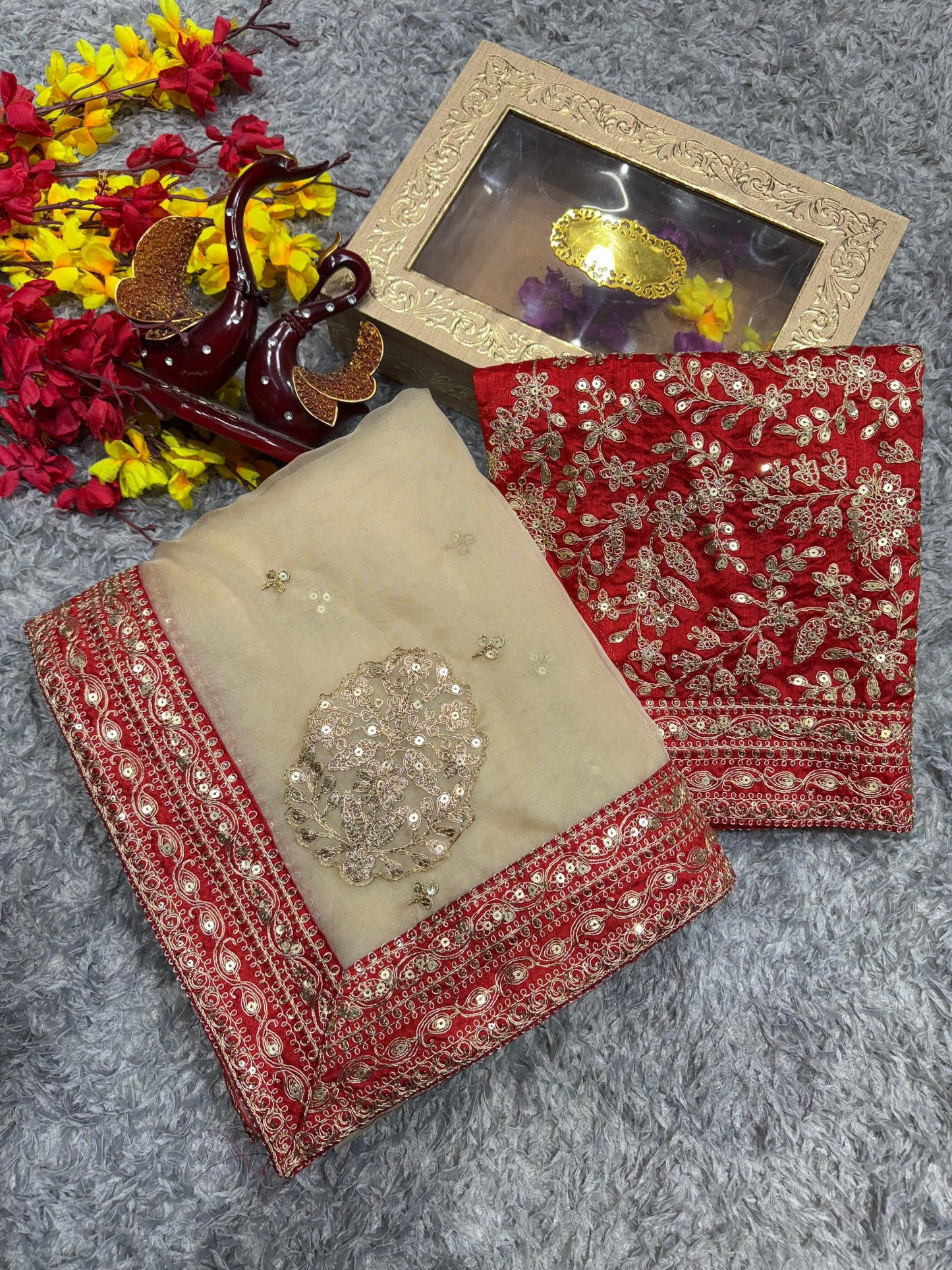 Heavy Soft Organza Dori Embroidery Work Saree