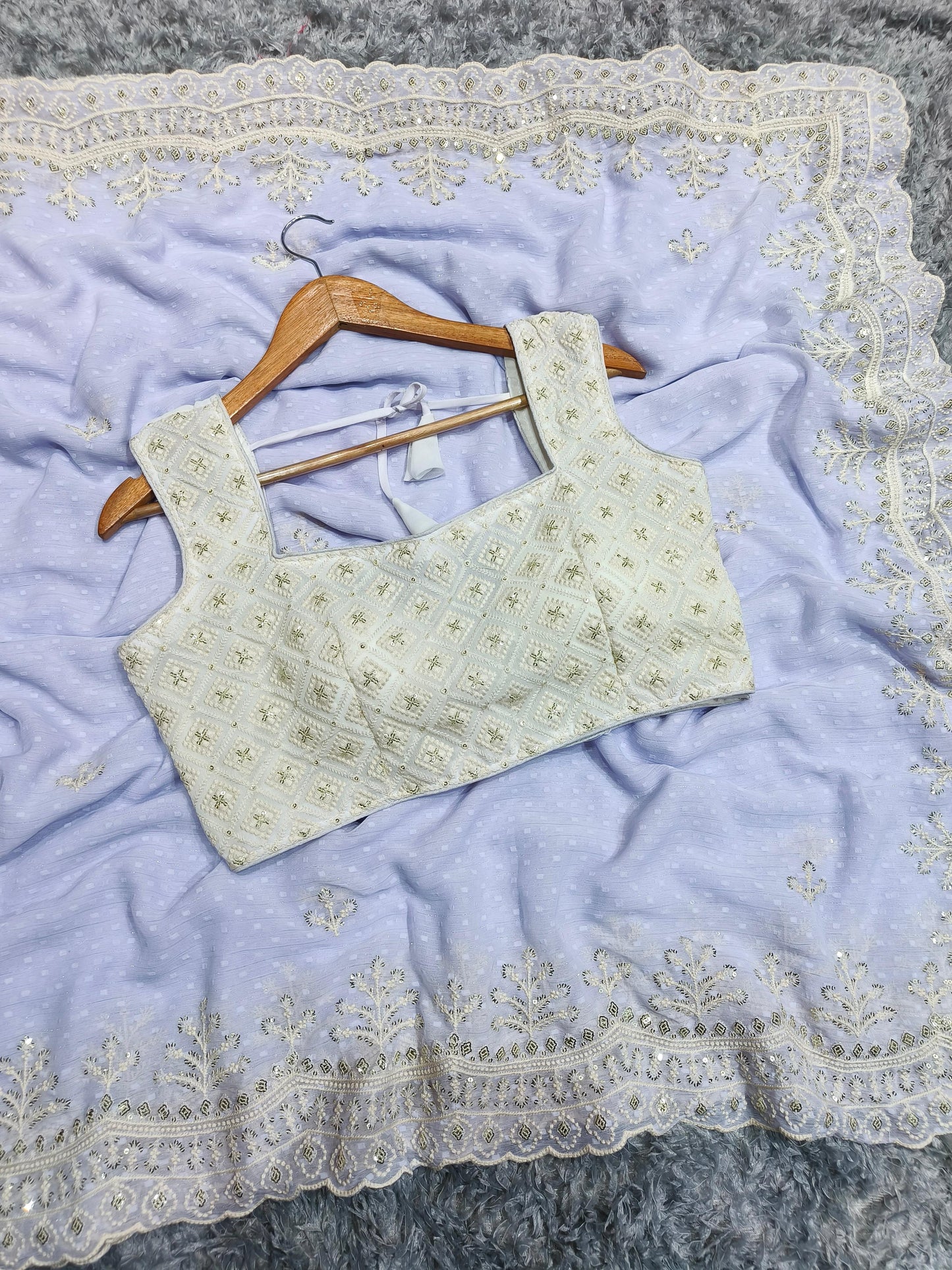 Lavnder Color Soft Chiffon Butti Work Saree