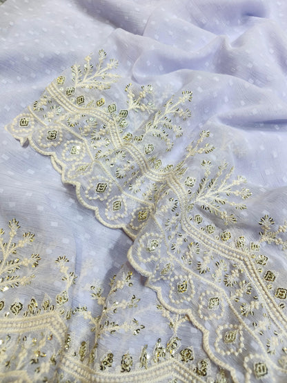 Lavnder Color Soft Chiffon Butti Work Saree