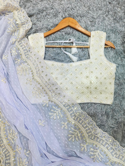 Lavnder Color Soft Chiffon Butti Work Saree