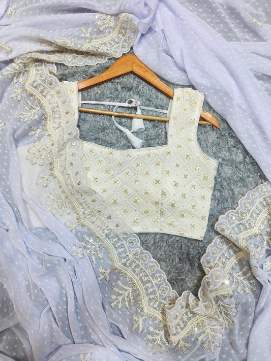 Lavnder Color Soft Chiffon Butti Work Saree