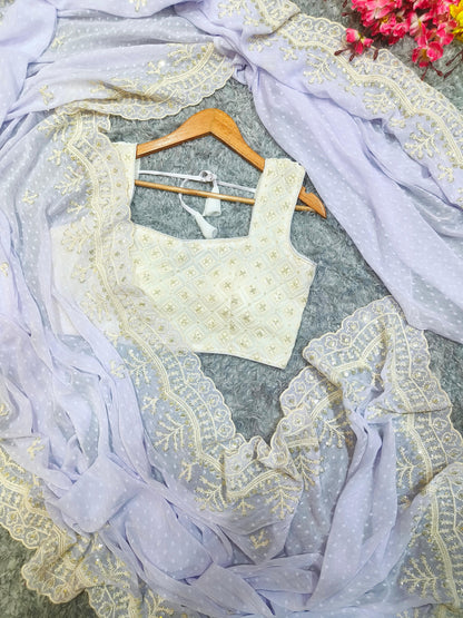 Lavnder Color Soft Chiffon Butti Work Saree