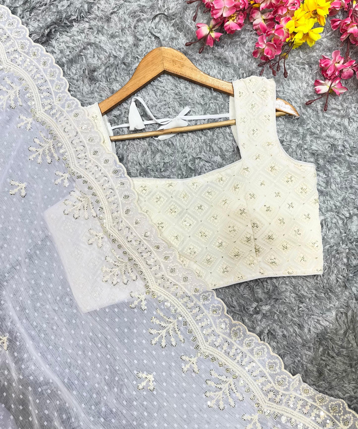 Lavnder Color Soft Chiffon Butti Work Saree