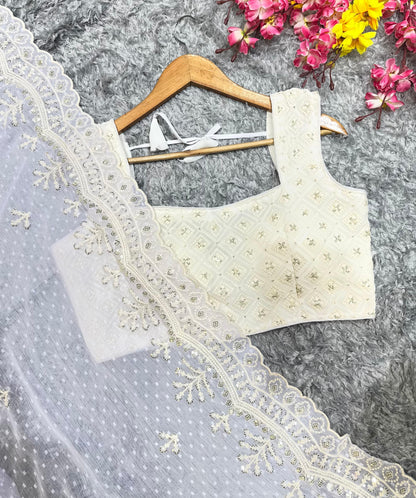 Lavnder Color Soft Chiffon Butti Work Saree