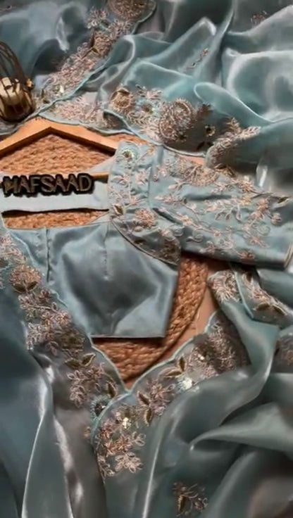 Sky Blue Color Heavy Zimmy Chu Saree