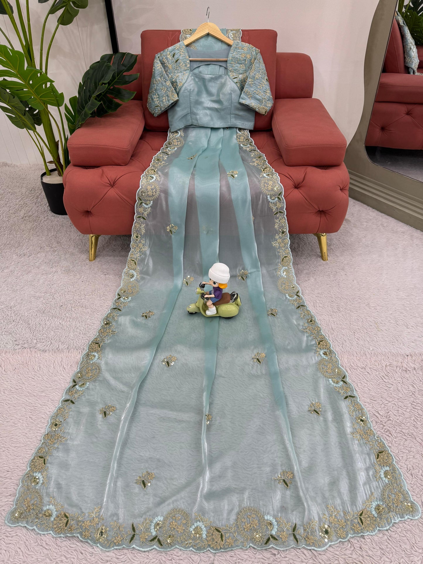 Sky Blue Color Heavy Zimmy Chu Saree