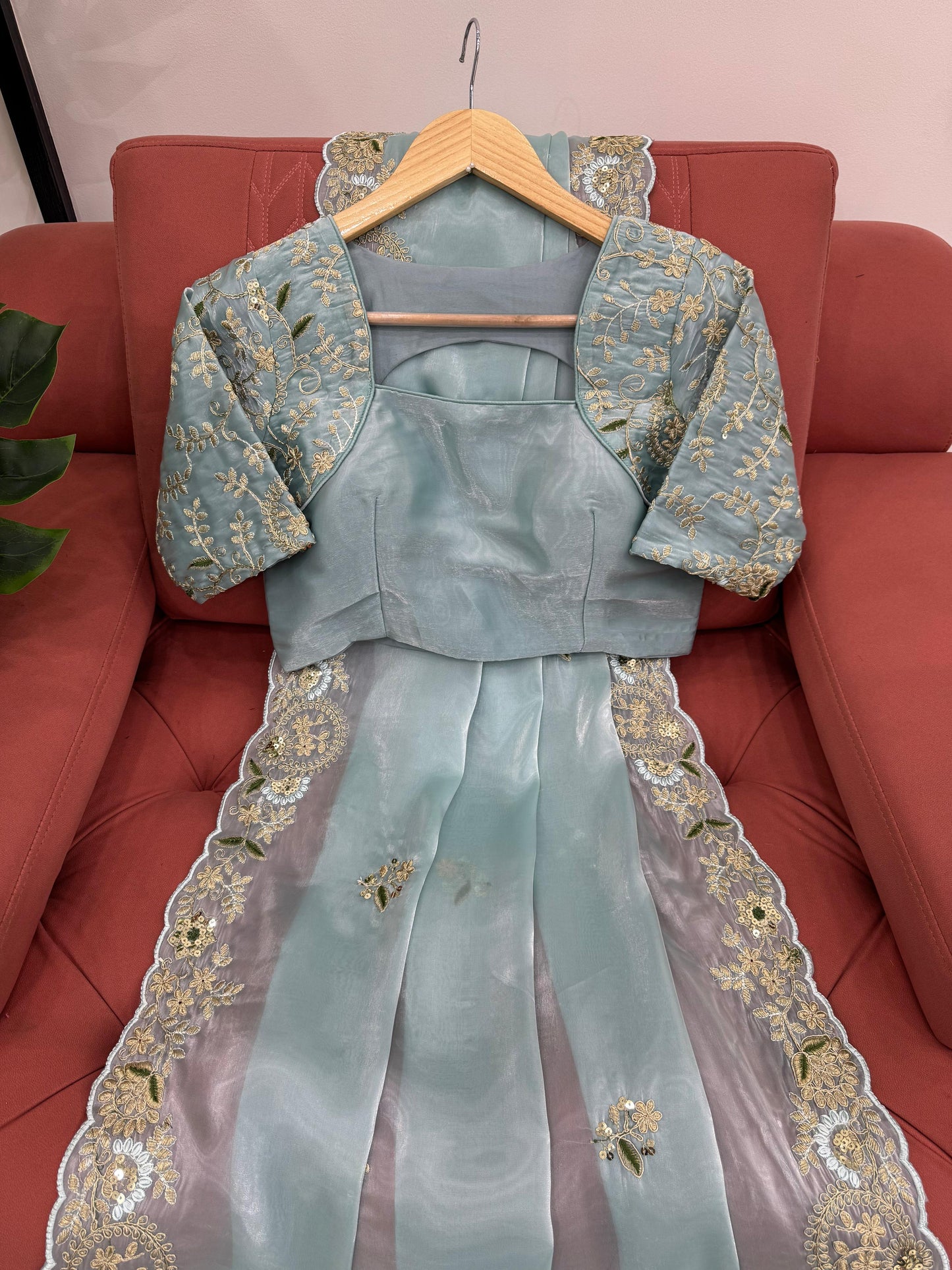 Sky Blue Color Heavy Zimmy Chu Saree