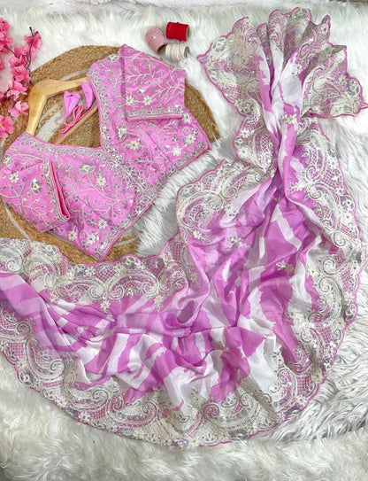 Rani -Pink Soft Rangoli Silk With  Lehariya Digital Prints Saree