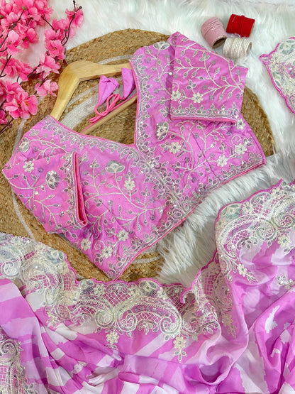 Rani -Pink Soft Rangoli Silk With  Lehariya Digital Prints Saree